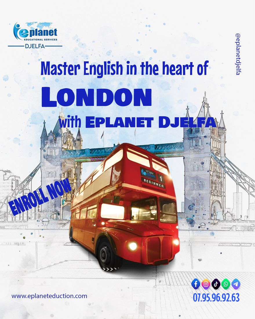 Enrollment poster with a London bus